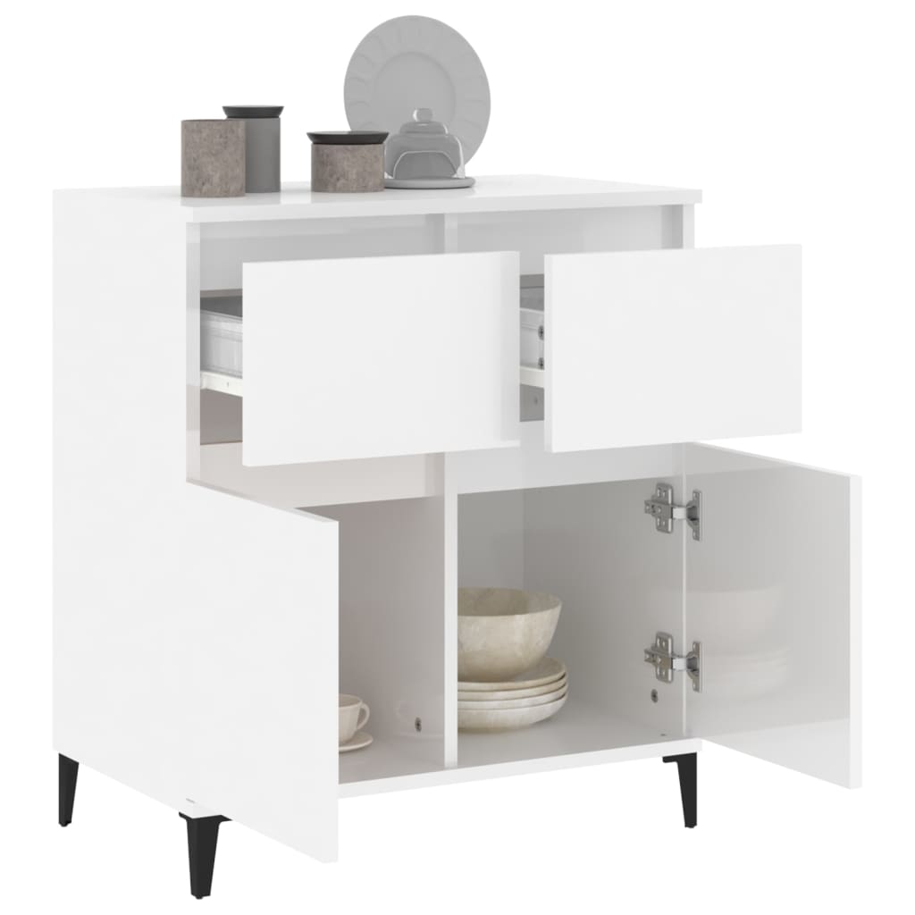 Credenza Bianco Lucido 60x35x70 cm in Legno Multistrato 819686