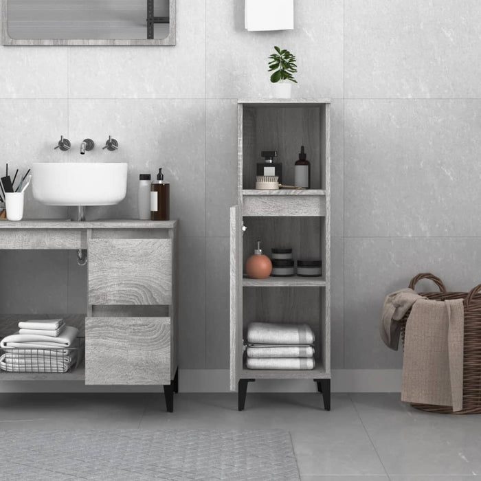 Armadietto Bagno Grigio Sonoma 30x30x100cm in Legno Multistratocod mxl 104436