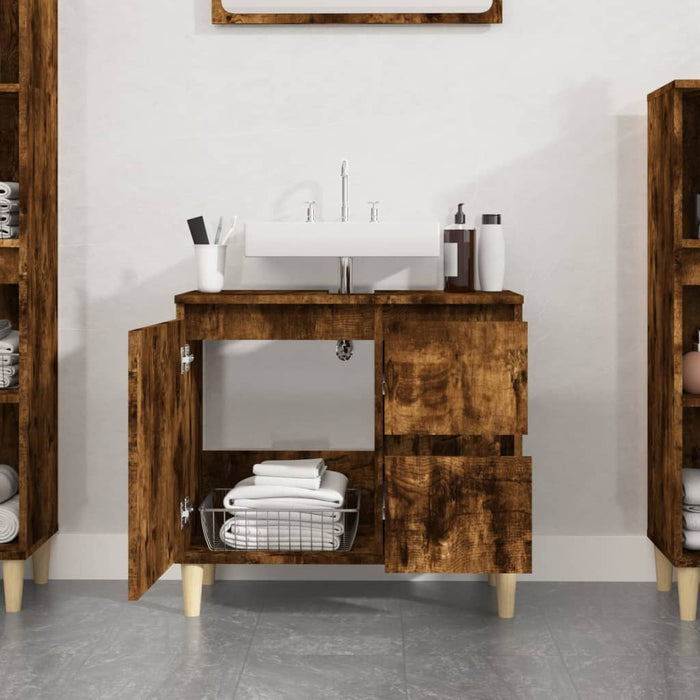 Armadietto Bagno Rovere Fumo 65x33x60 cm in Legno Multistrato 819825