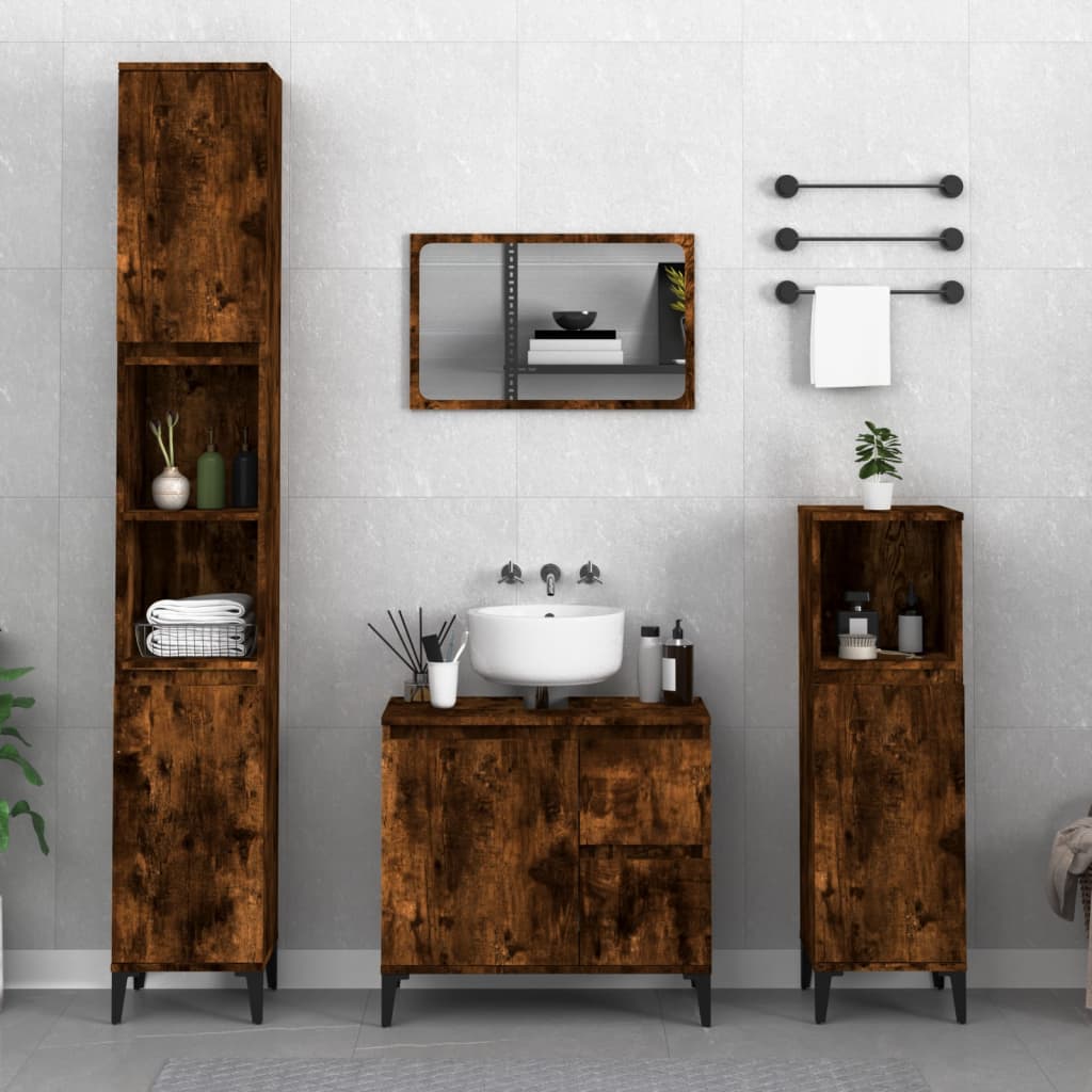 Armadietto Bagno Rovere Fumo 65x33x60 cm in Legno Multistratocod mxl 79200