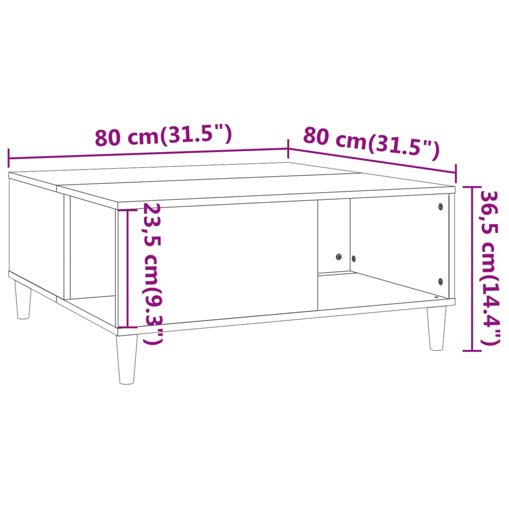 Tavolino da Salotto Bianco 80x80x36,5 cm in Legno Multistrato 821092