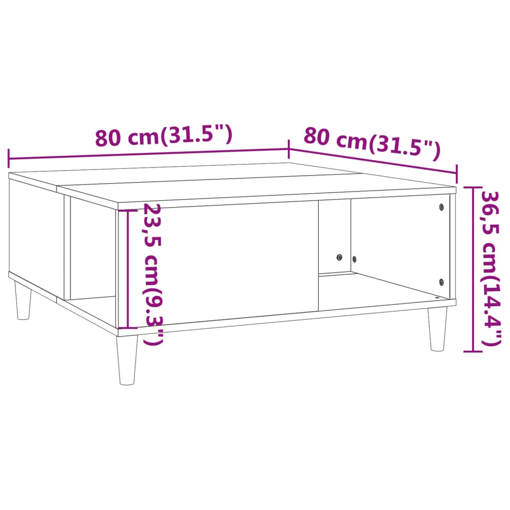 Tavolino Salotto Bianco Lucido 80x80x36,5 cm Legno Multistrato 821094