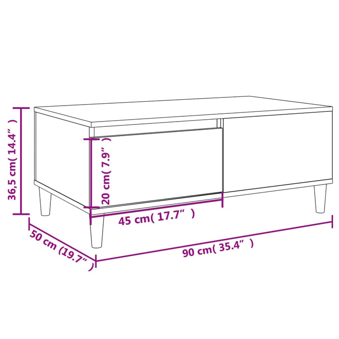 Tavolino da Salotto Bianco 90x50x36,5 cm in Legno Multistrato 821108