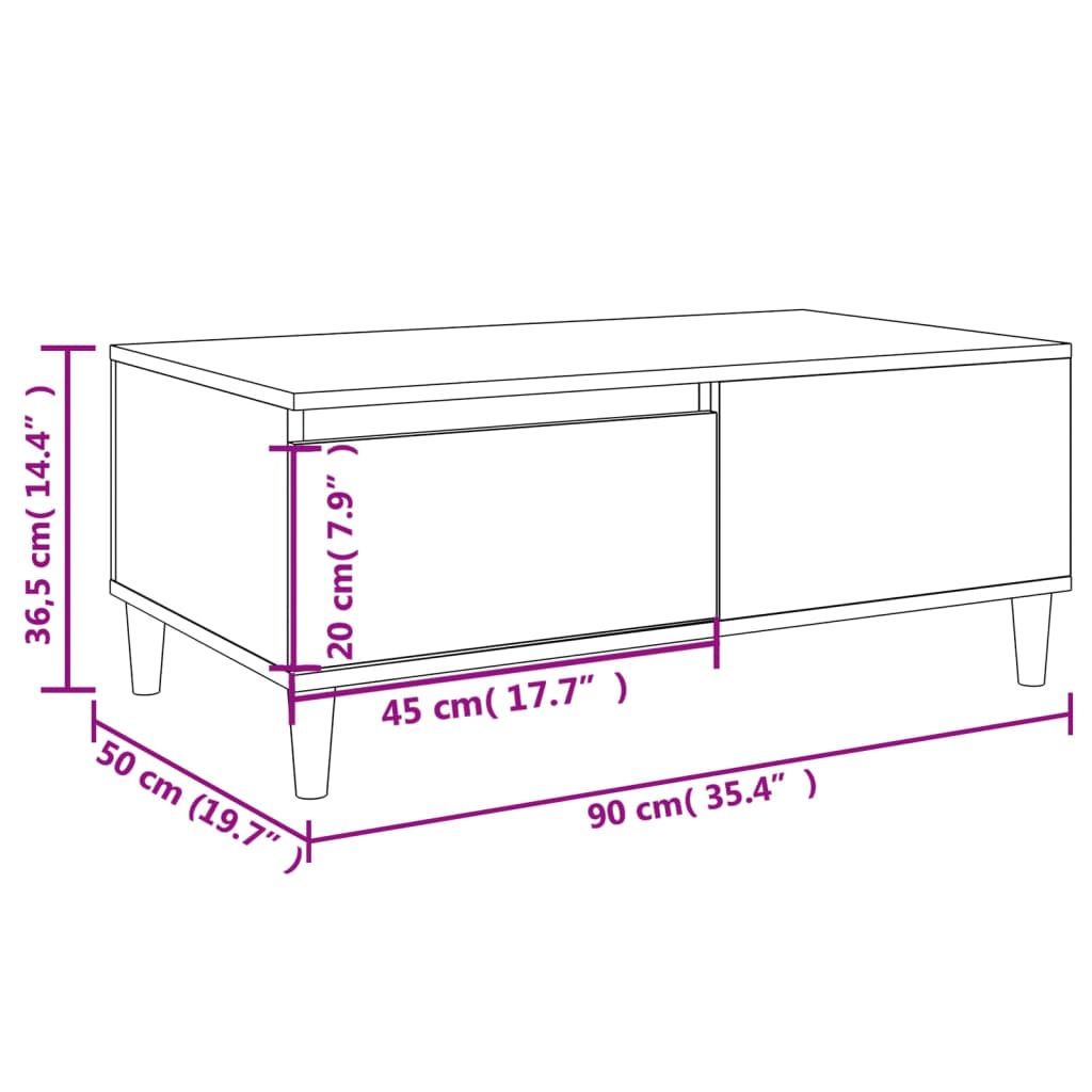 Tavolino da Salotto Nero 90x50x36,5 cm in Legno Multistrato 821109