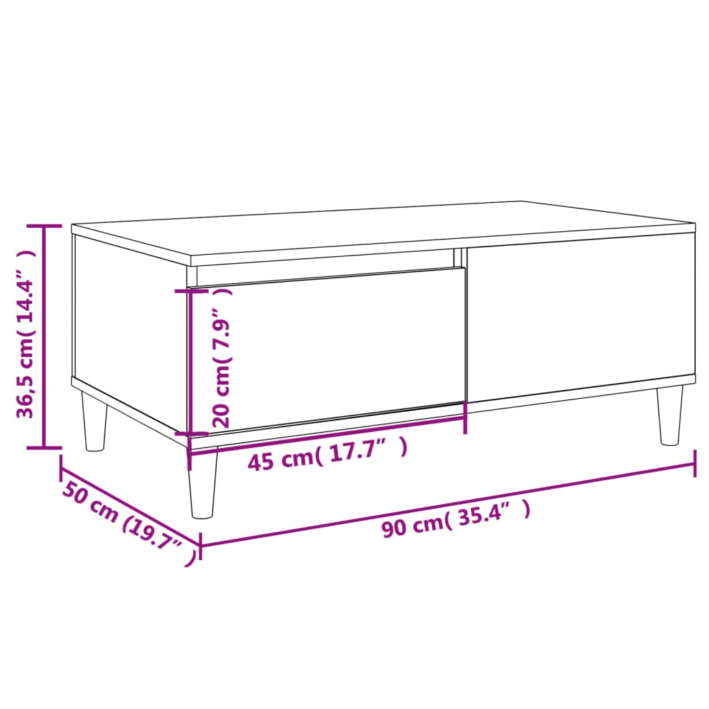 Tavolino Salotto Grigio Sonoma 90x50x36,5 cm Legno Multistrato 821114