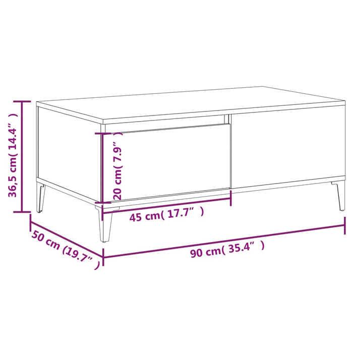 Tavolino Salotto Grigio Cemento 90x50x36,5 cm Legno Multistrato 821120