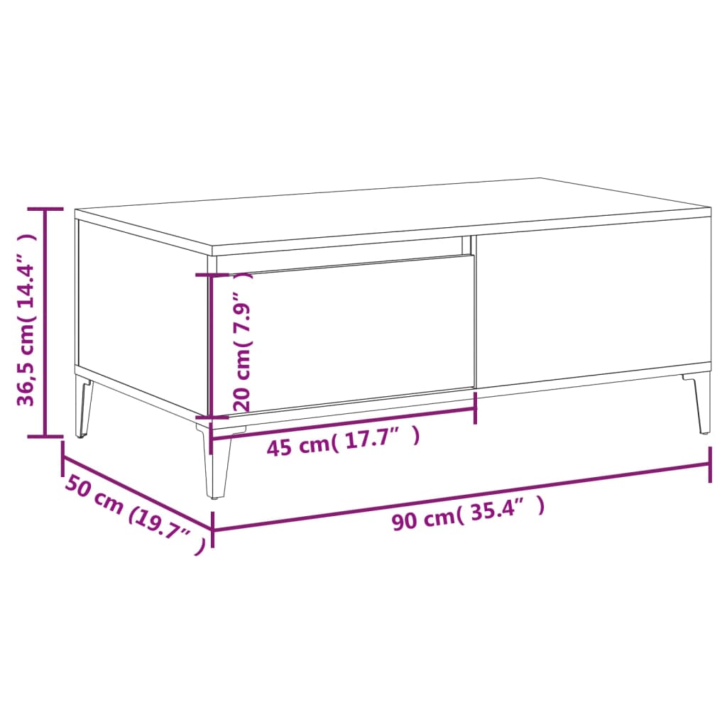 Tavolino da Salotto Rovere Fumo 90x50x36,5 cm Legno Multistrato 821121