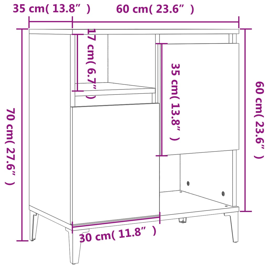 Credenza Bianco Lucido 60x35x70 cm in Legno Multistrato 821150