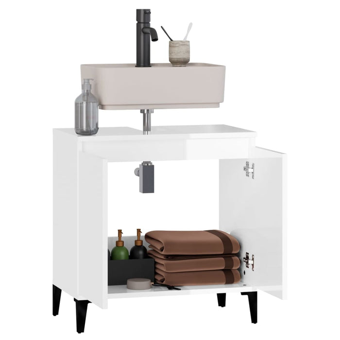 Mobile Lavabo Bianco Lucido 58x33x60 cm in Legno Multistrato 821262