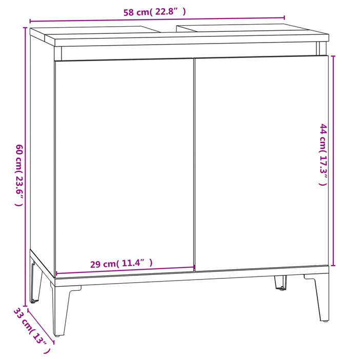 Mobile Lavabo Bianco Lucido 58x33x60 cm in Legno Multistrato 821262