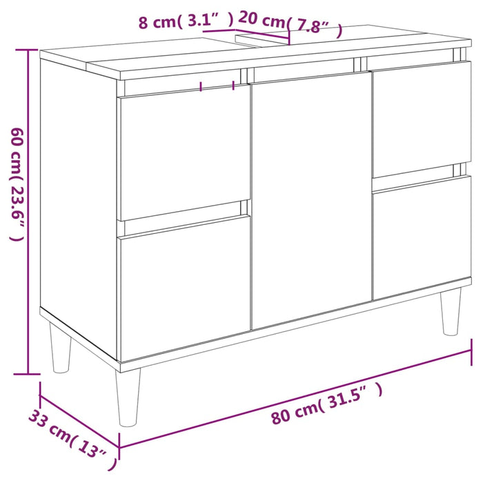 Mobile Lavabo Bianco 80x33x60 cm in Legno Multistrato 821268