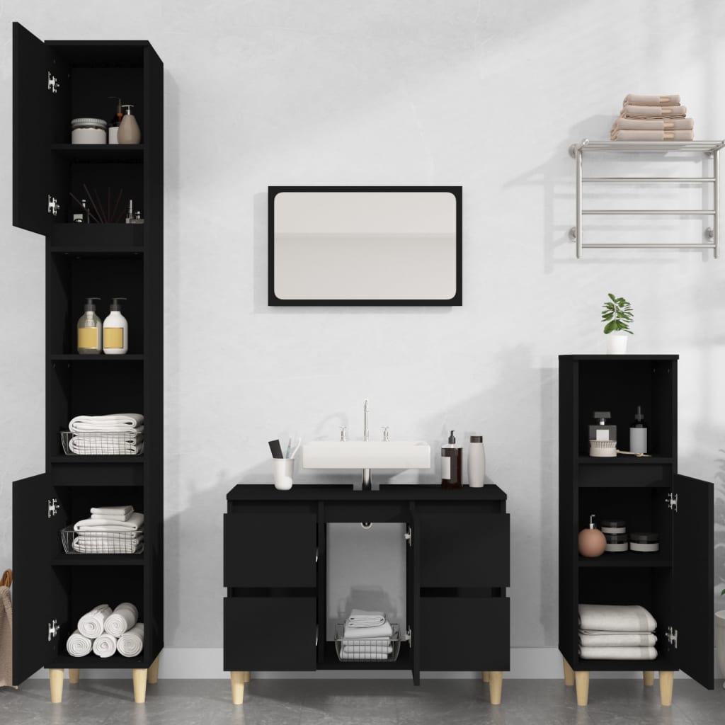 Mobile Lavabo Nero 80x33x60 cm in Legno Multistrato 821269