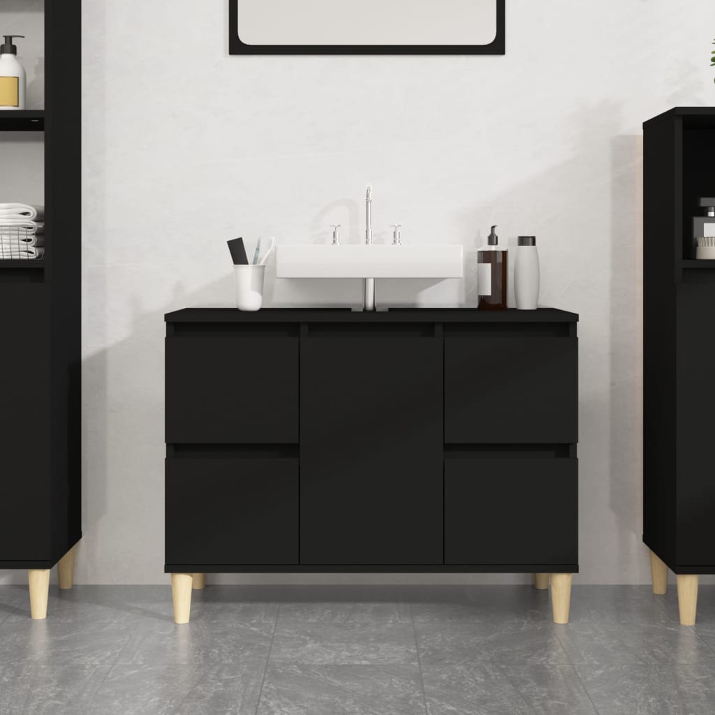 Mobile Lavabo Nero 80x33x60 cm in Legno Multistrato 821269