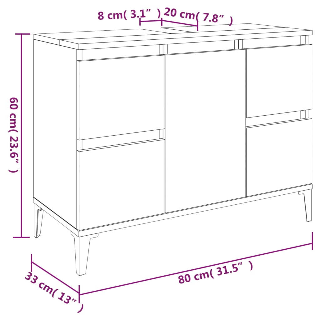 Mobile Lavabo Nero 80x33x60 cm in Legno Multistrato 821277