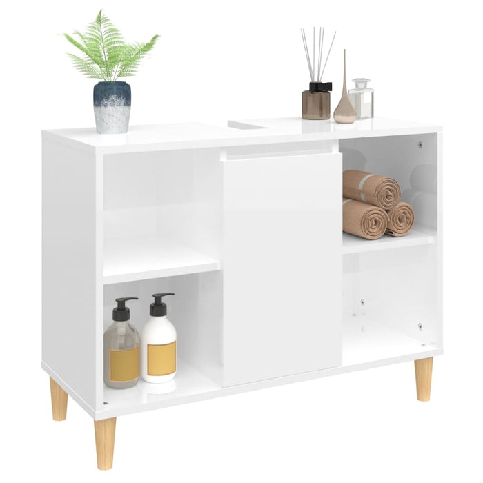 Mobile Lavabo Bianco Lucido 80x33x60 cm in Legno Multistrato 821286