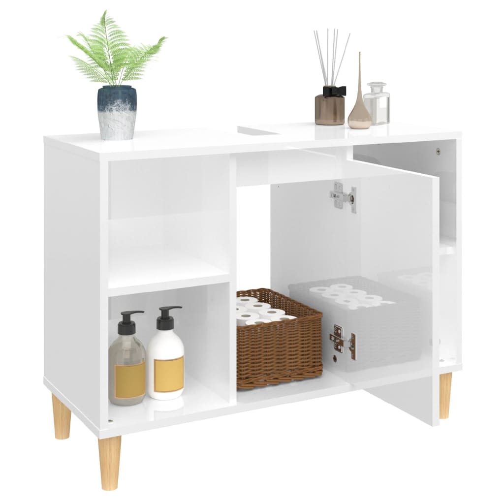 Mobile Lavabo Bianco Lucido 80x33x60 cm in Legno Multistrato 821286