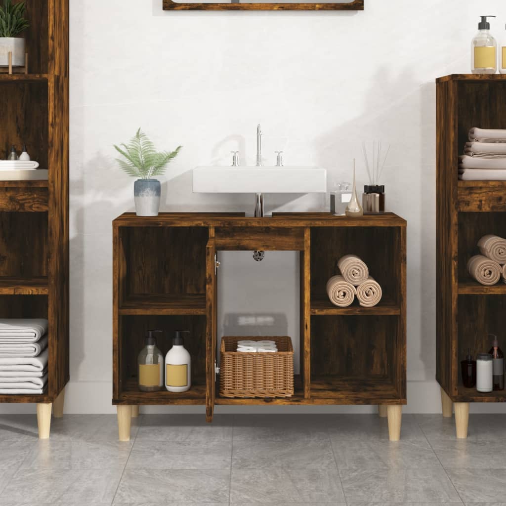 Mobile Lavabo Rovere Fumo 80x33x60 cm in Legno Multistrato 821289