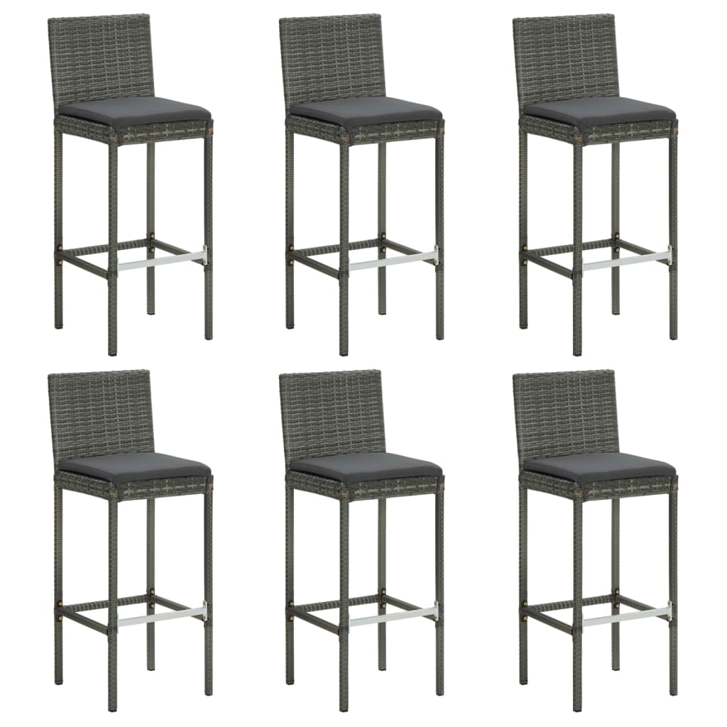 Sgabelli da Bar con Cuscini 6 pz in Polyrattan Grigio 362579