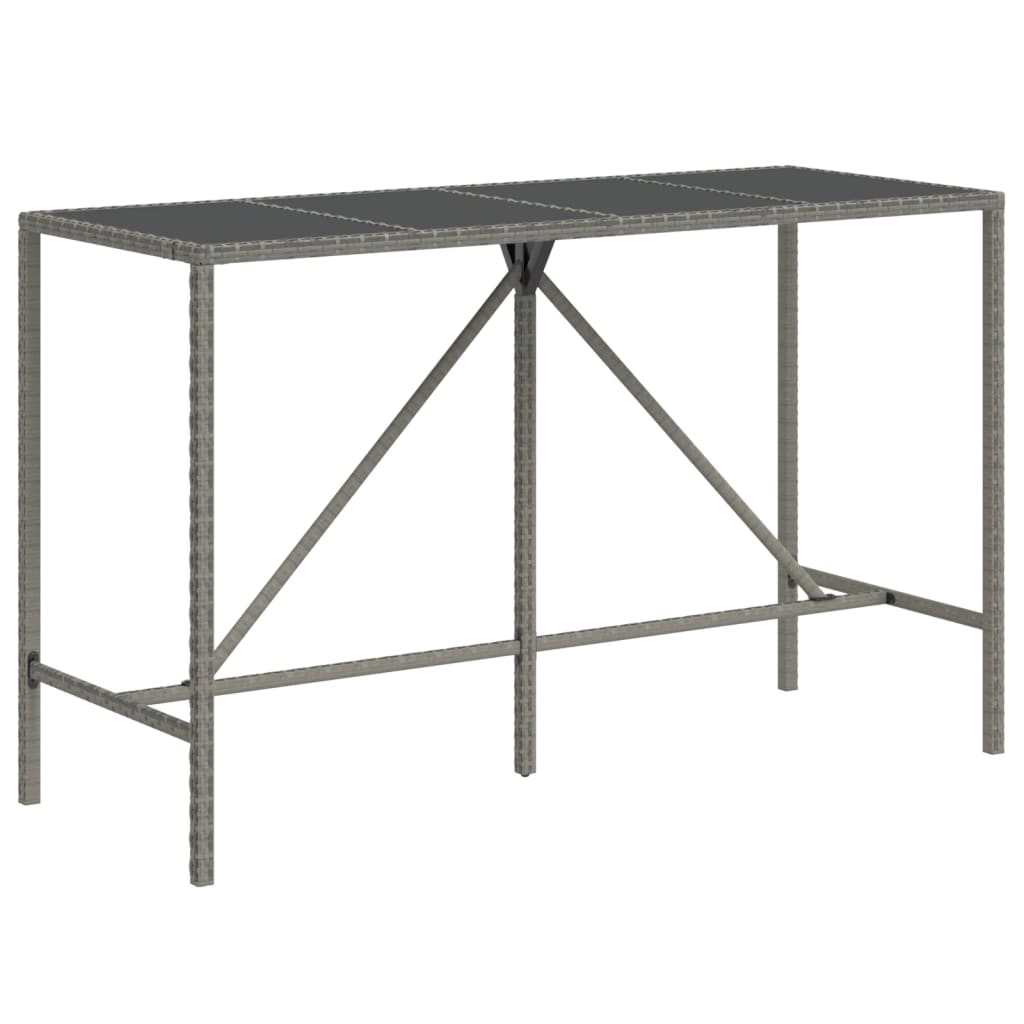 Tavolo da Bar con Piano in Vetro Grigio 180x70x110cm Polyrattancod mxl 126365