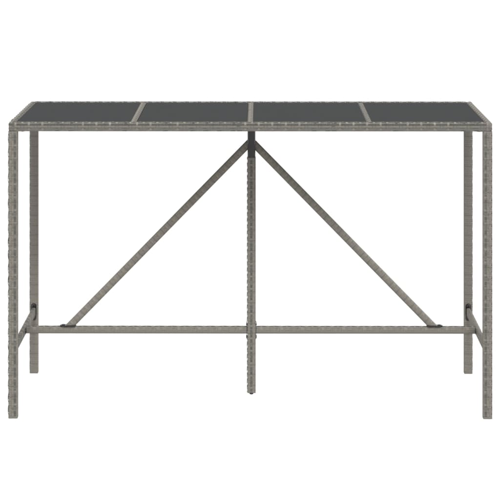 Tavolo da Bar con Piano in Vetro Grigio 180x70x110cm Polyrattancod mxl 126365