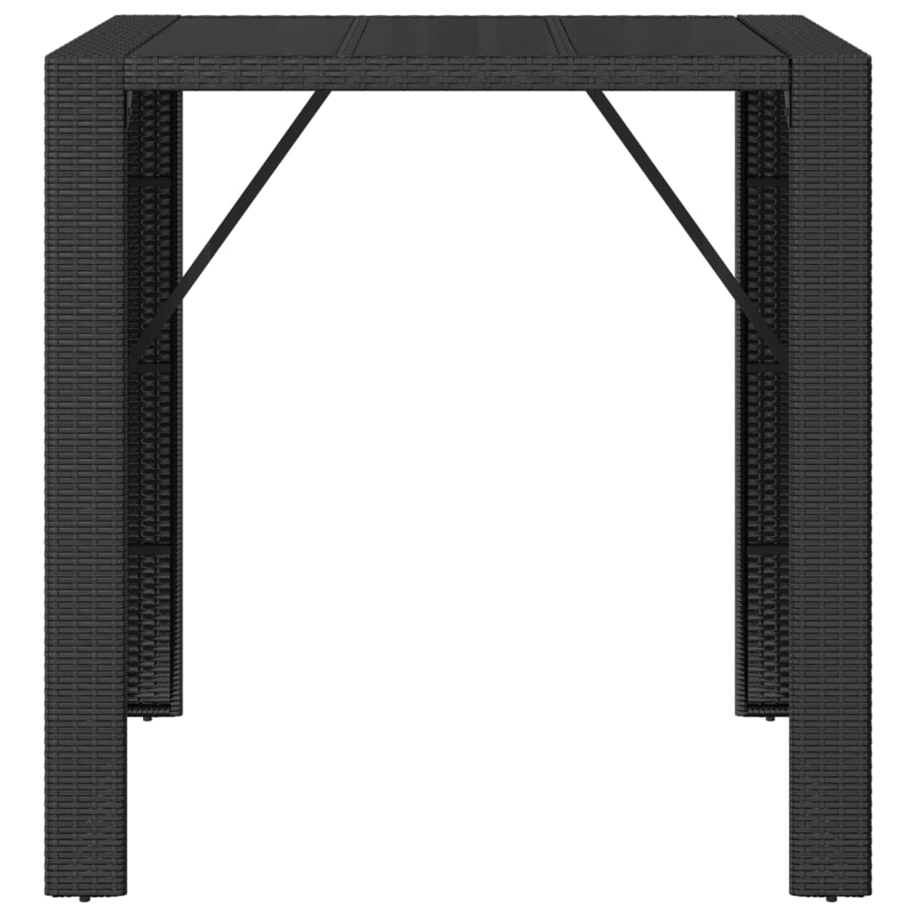 Tavolo Bar con Piano in Vetro Nero 105x80x110 cm Polyrattan 362594