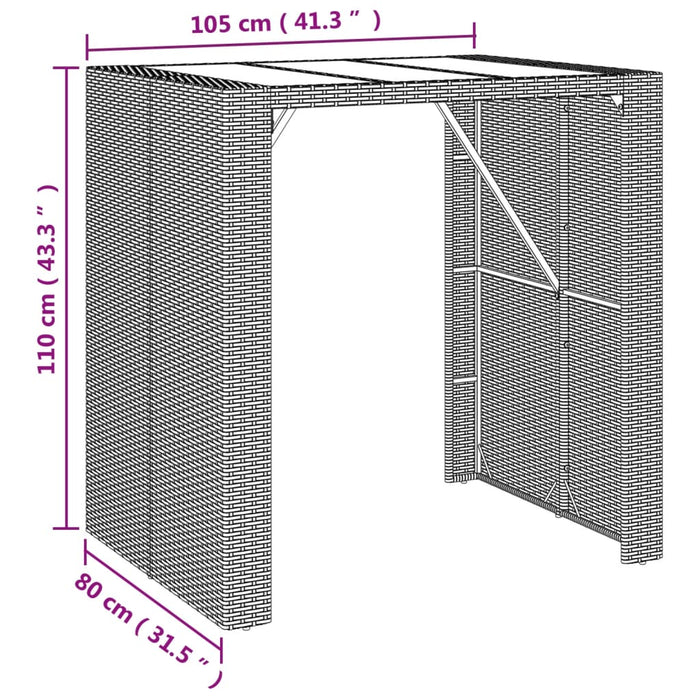 Tavolo Bar con Piano in Vetro Nero 105x80x110 cm Polyrattan 362594