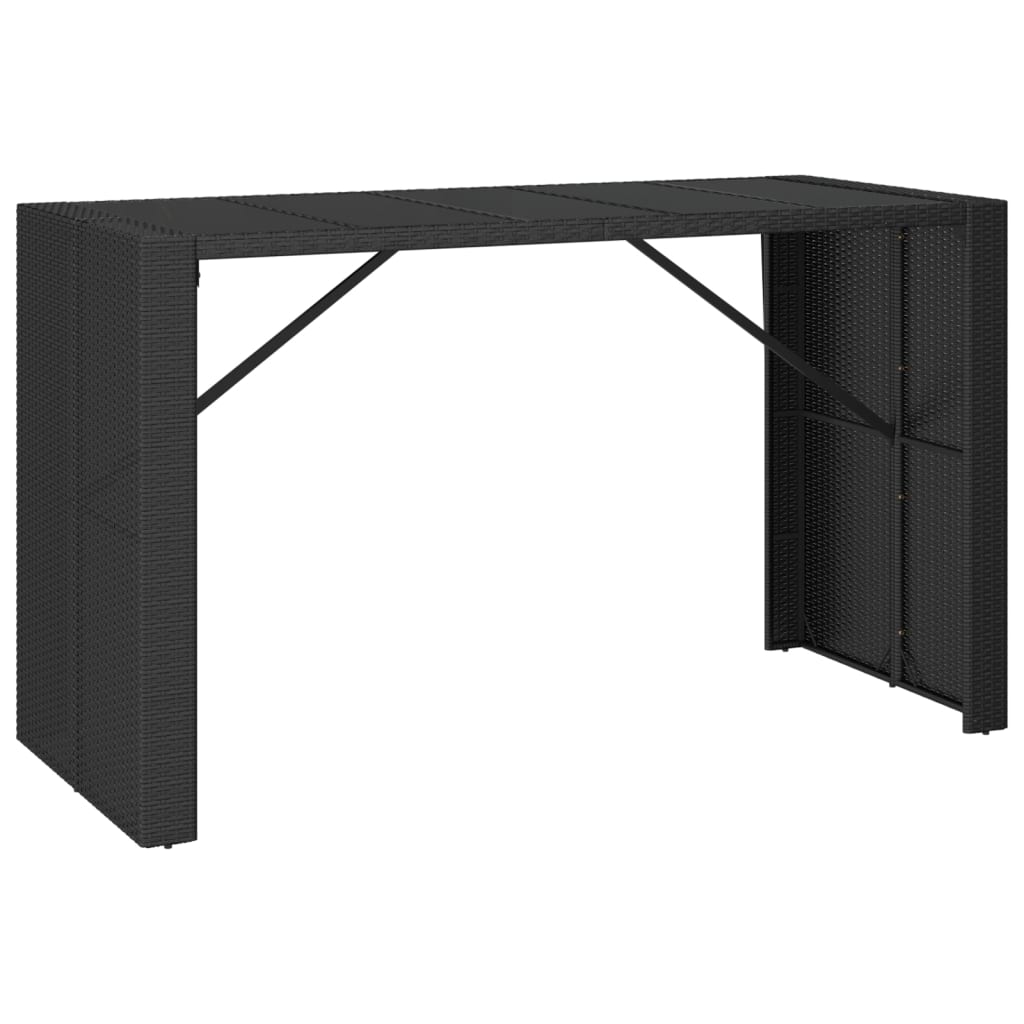 Tavolo da Bar con Piano in Vetro Nero 185x80x110 cm Polyrattan 362600