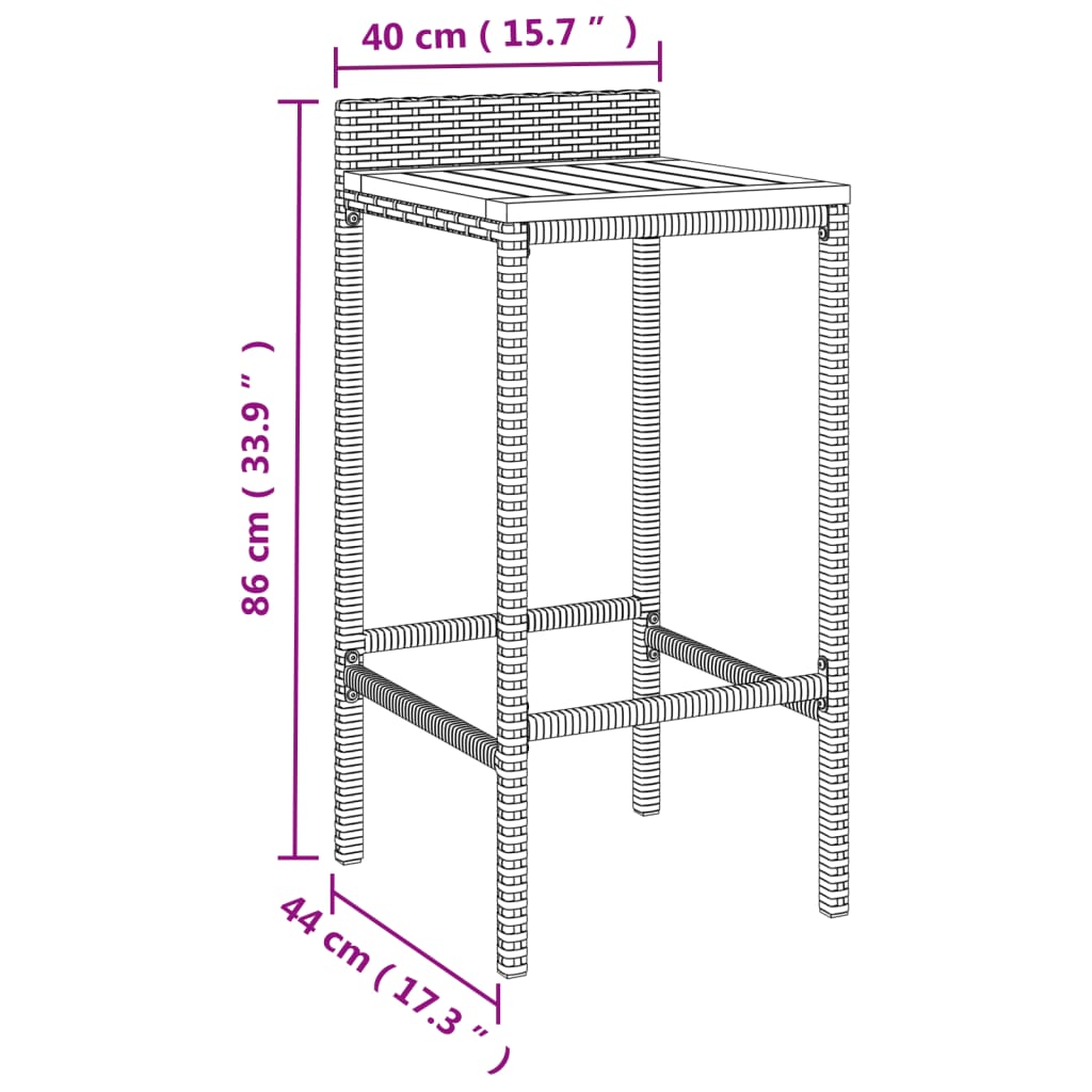 Sgabelli da Bar 2pz Neri Polyrattan e Legno Massello di Acacia 362602