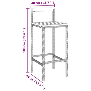 Sgabelli da Bar 2pz Neri Polyrattan e Legno Massello di Acacia 362606