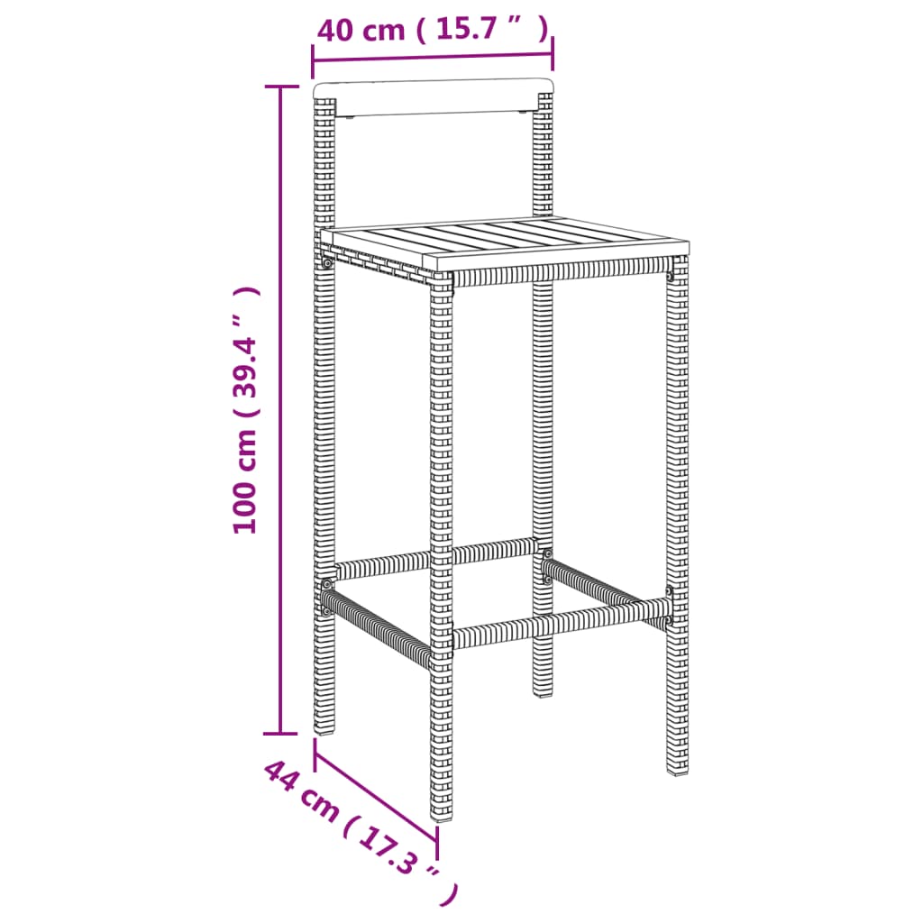 Sgabelli da Bar 2pz Grigi Polyrattan e Legno Massello di Acacia 362607