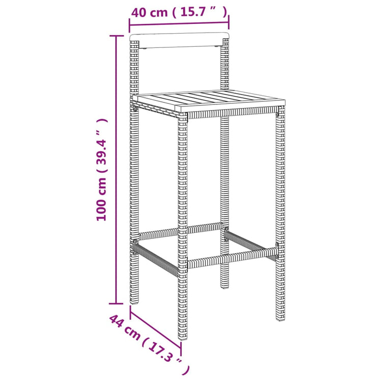 Sgabelli da Bar 4pz Neri Polyrattan e Legno Massello di Acacia 362608