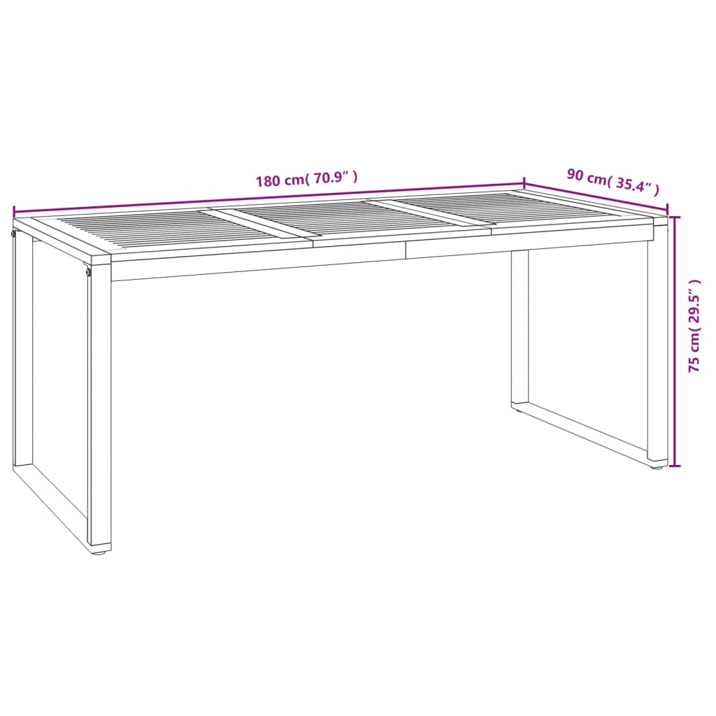 Tavolo Giardino con Gambe a U 180x90x75cm Legno Massello Acacia 319517