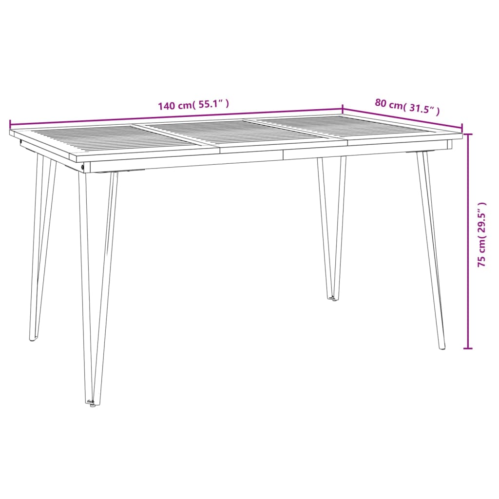 Tavolo Giardino con Gambe Forcella 140x80x75 cm Massello Acacia 319519