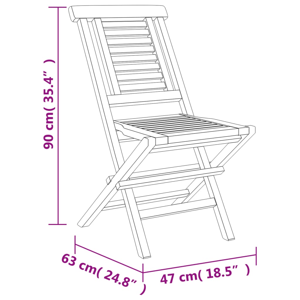 Sedie da Giardino Pieghevole 2pz 47x63x90cm Legno Massello Teak 362755