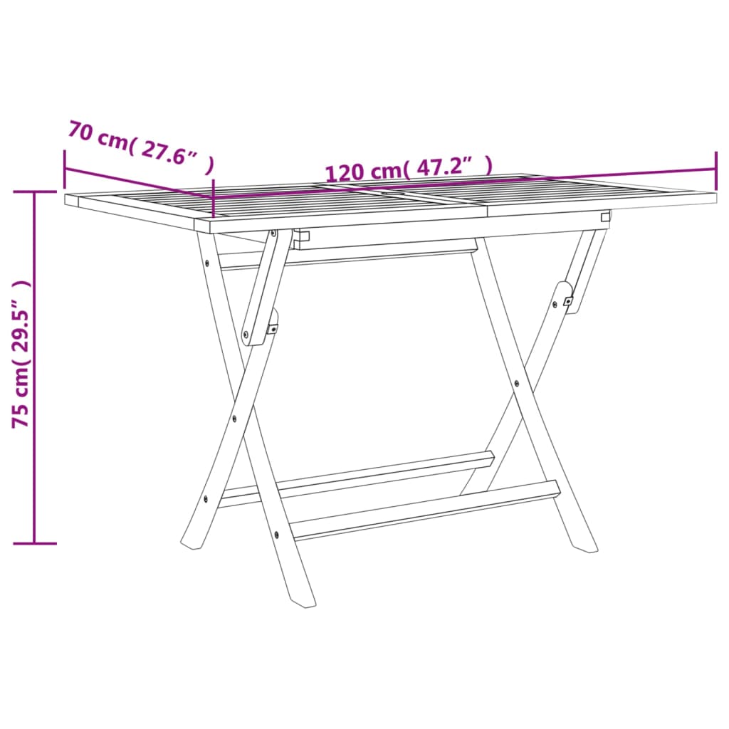 Tavolo da Giardino Pieghevole Grigio120x70x75 cm Massello Teak 362763