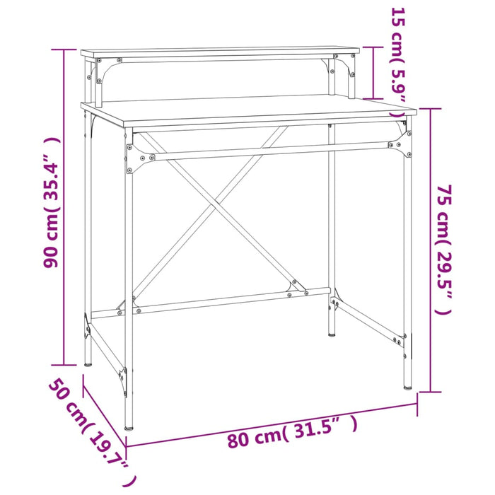 Scrivania Rovere Fumo 80x50x90 cm in Legno Multistrato e Ferro 826706