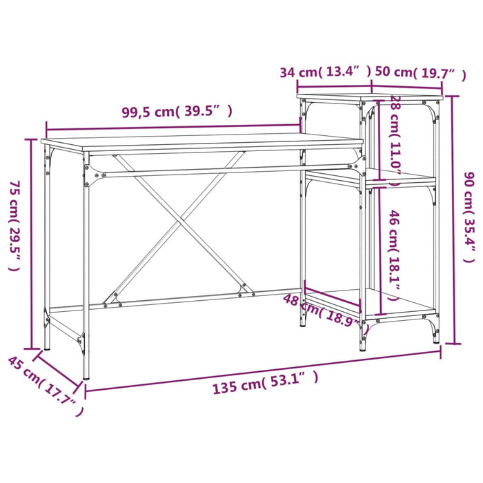 Scrivania Ripiani Nera 135x50x90 cm Legno Multistrato e Ferro 826709