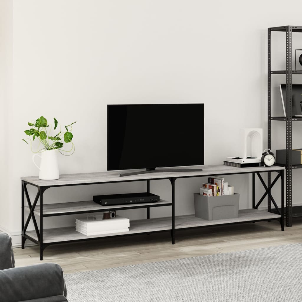 Mobile TV Grigio Sonoma 200x40x50cm Legno Multistrato e Metallo 826742