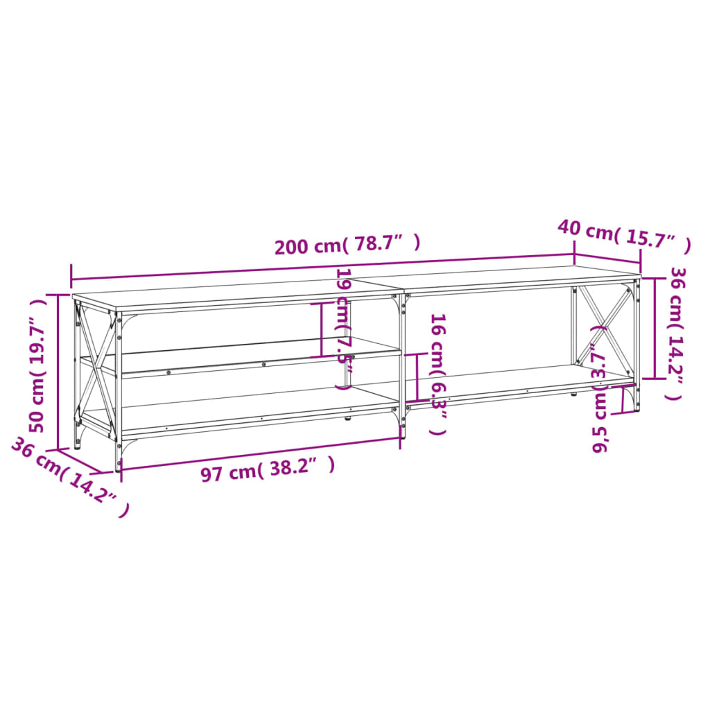 Mobile TV Grigio Sonoma 200x40x50cm Legno Multistrato e Metallo 826742