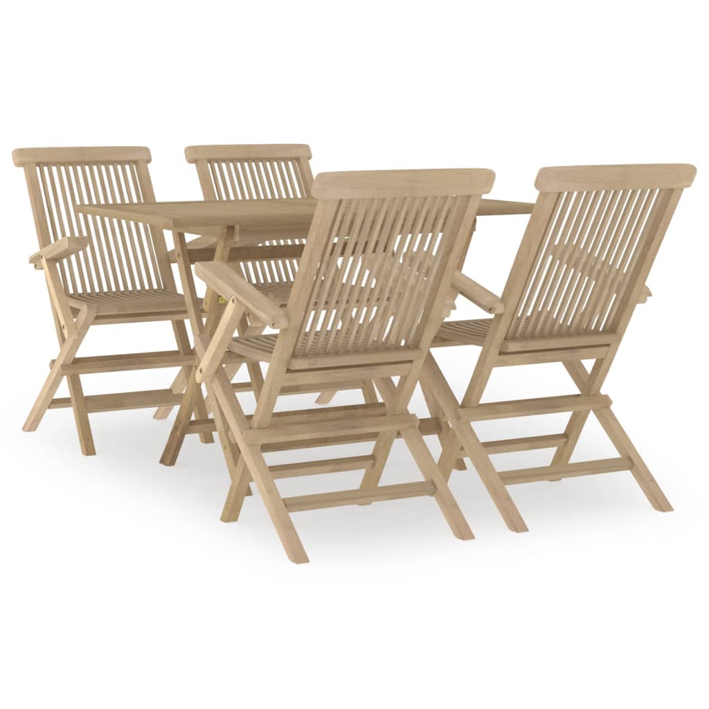 Set da Pranzo per Giardino 5pz Grigio in Legno Massello di Teak 3155043