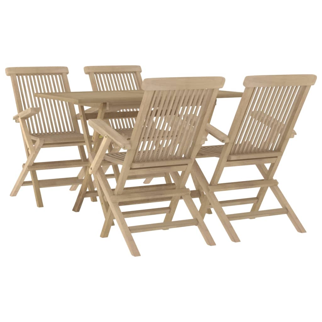 Set da Pranzo per Giardino 5pz Grigio in Legno Massello di Teak 3155043