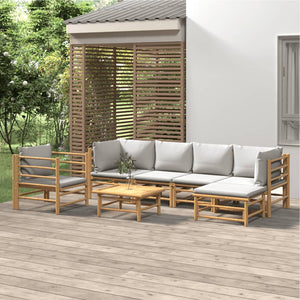 Set Salotto da Giardino 7pz con Cuscini Grigio Chiaro Bambù 3155085