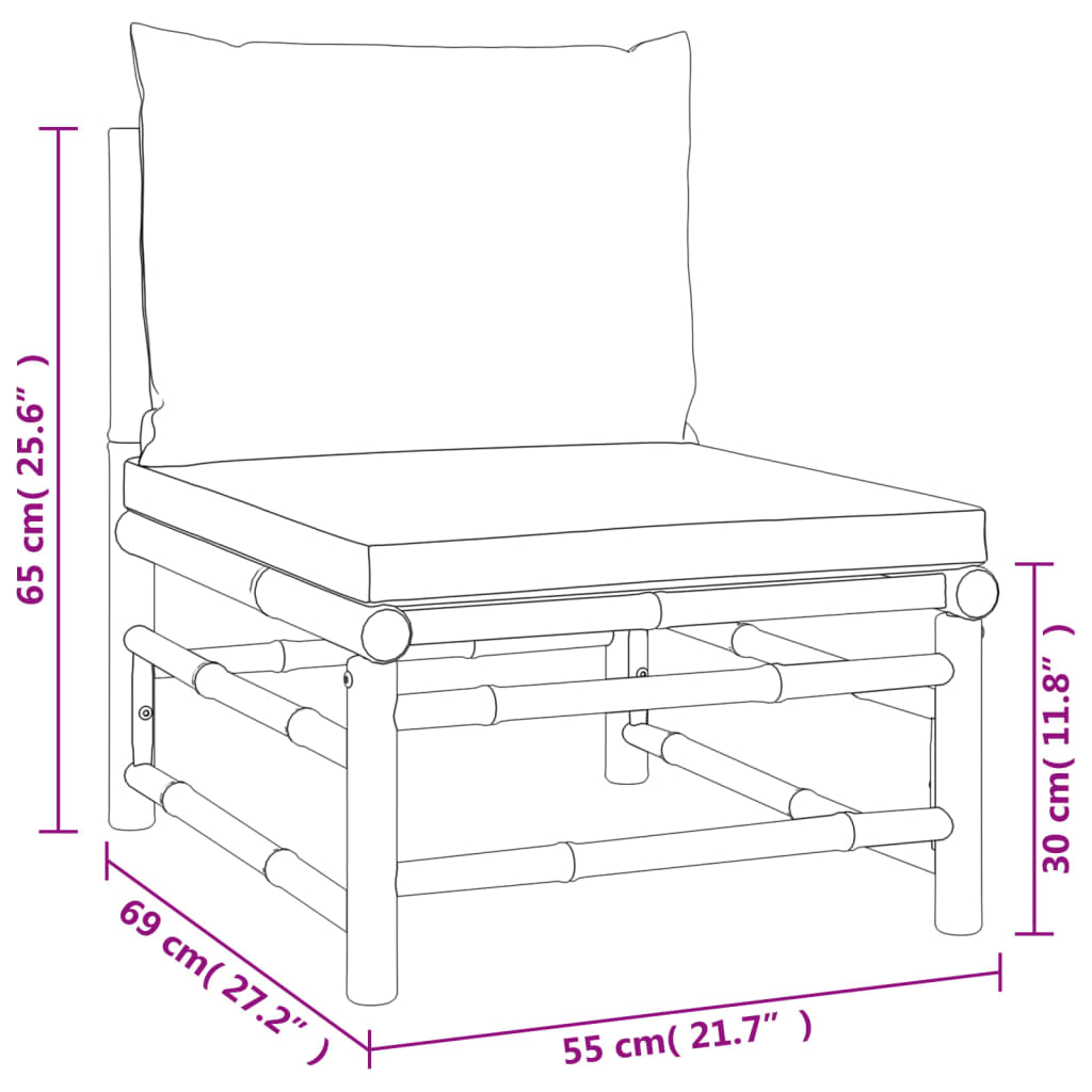 Set Salotto da Giardino 10pz con Cuscini Tortora Bambù