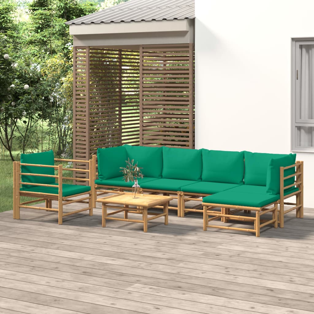 Set Salotto da Giardino 7pz con Cuscini Verdi Bambù 3155149