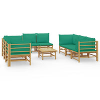 Set Salotto da Giardino 9pz con Cuscini Verdi Bambùcod mxl 100320