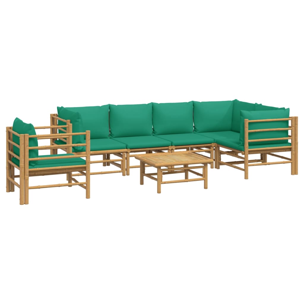 Set Salotto da Giardino 7pz con Cuscini Verdi Bambù 3155157