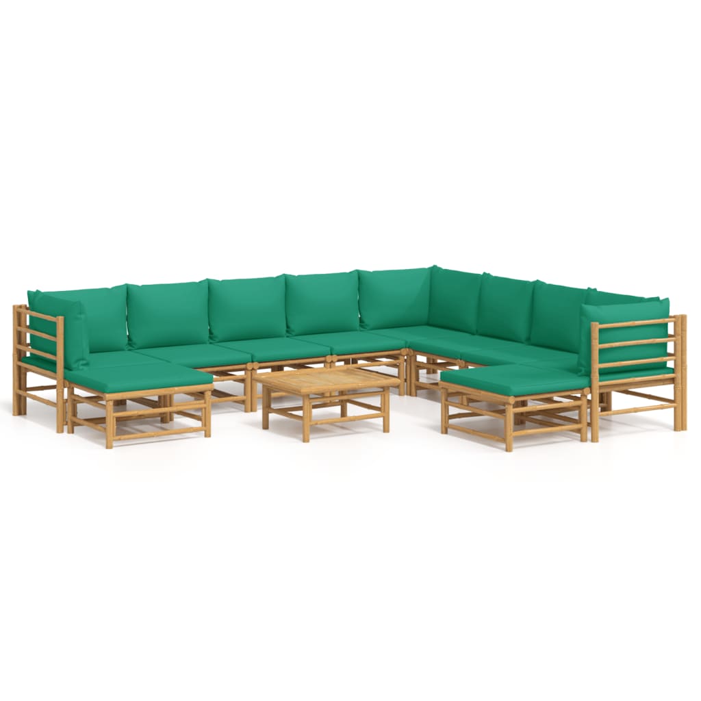 Set Salotto da Giardino 11pz con Cuscini Verdi Bambù