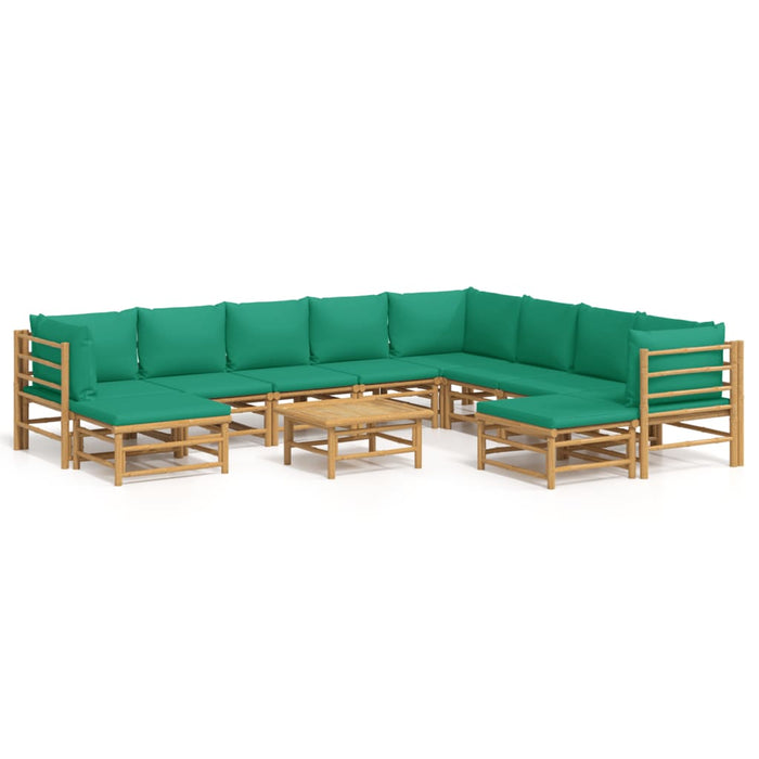 Set Salotto da Giardino 11pz con Cuscini Verdi Bambù