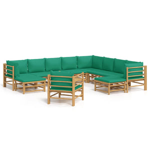 Set Salotto da Giardino 12pz con Cuscini Verdi Bambù 3155162