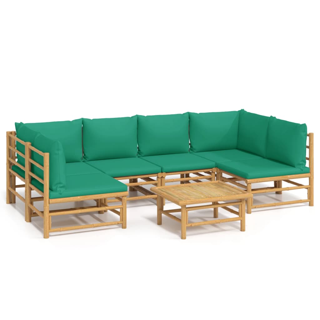 Set Salotto da Giardino 7pz con Cuscini Verdi Bambù